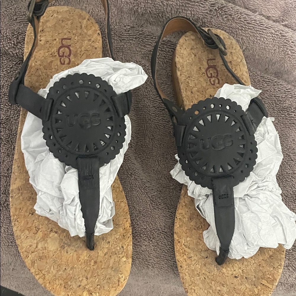 UGG Black Cork Thong Sandals